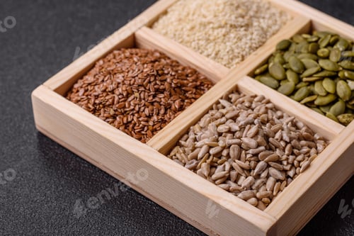 Preview: Flax, pumpkin, sunflower, and sesame seeds, ingredients for healthy eating