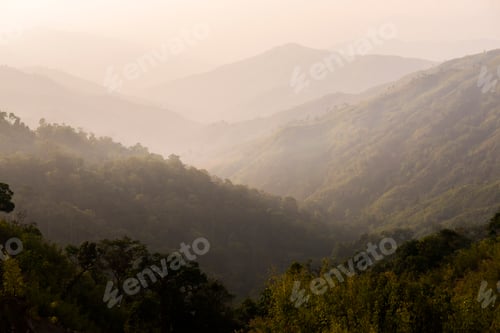 Preview: Sunset in the mountains near Mrauk U in the Rakhine State, Myanmar (Burma)