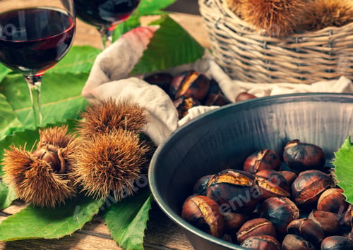 Preview: Roasted chestnuts in iron skillet