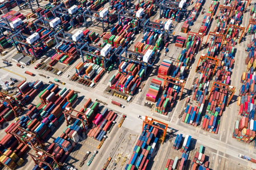 Preview: Kwai Tsing, Hong Kong 04 September 2018:- Top down of industrial port with containers