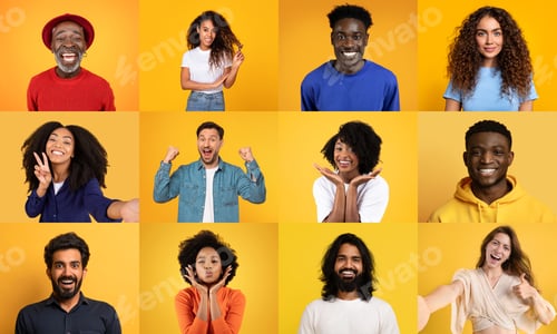 Preview: Happy diverse people celebrating life in a cheerful collage of smiles