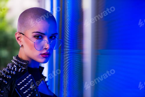 Preview: Beautiful woman illuminated by led lights