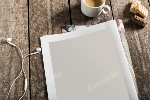 Preview: Blank book or magazine cover on wood background