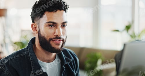 Preview: Smile, planning and computer with business man in office for research, networking and company newsl