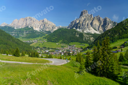 Preview: Mountain landscape along the road to Campolongo pass, Dolomites