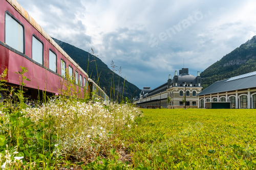 Preview: Old wagons in the old train station of Canfranc in the Pyrenees. Spain
