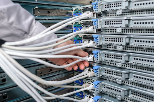 Preview: Man data center technician performing server maintenance