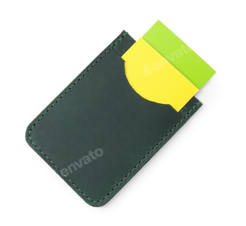 Preview: Leather business card holder with cards isolated on white, top view