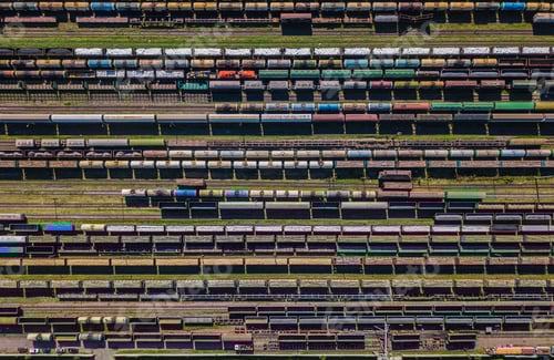 Preview: Aerial view of colorful freight wagons