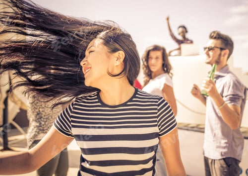 Preview: people having fun at the beach party
