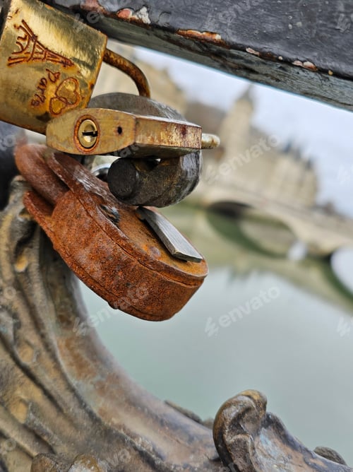 Preview: Rusty locks on a bridge in Paris