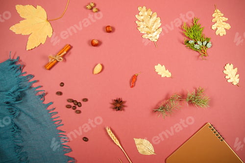 Preview: On A Bright Background Lie Autumn Leaves Background Image