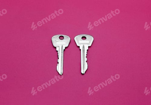 Preview: Two silver keys to english lock on bright crimson background