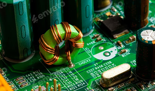 Preview: Closeup of components and microchips on PC circuit board