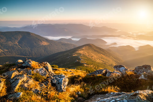 Preview: Misty dawn in the mountains. Beautiful landscape