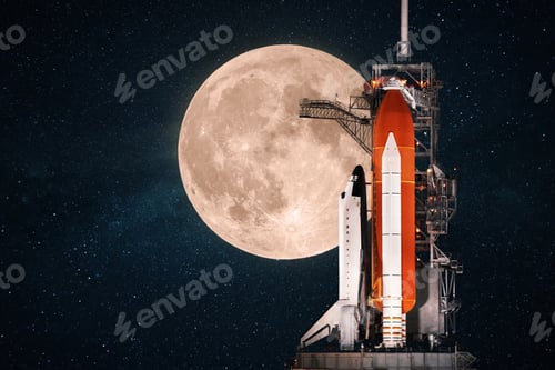 Preview: Space shuttle at the base and prepares to launch. Space rocket