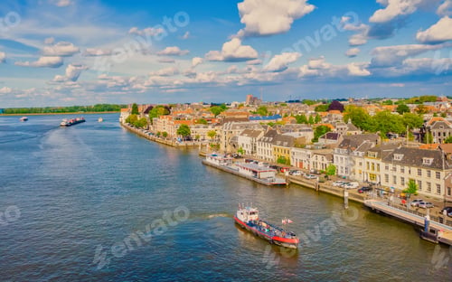 Preview: Dordrecht Netherlands, skyline of the old city of Dordrecht with church and canal buildings