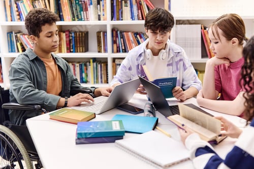 Preview: Inclusive Group of Students Doing Homework in Library