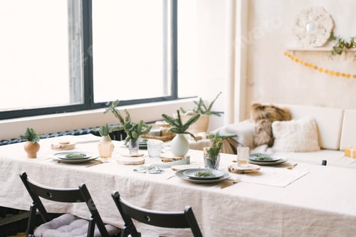 Preview: Christmas dining table for a family dinner or dinner decorated for the New Year