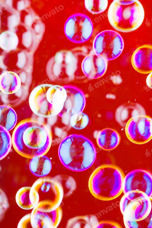 Preview: Abstract Soap Bubble Background. Element For Designers. Foam Red Bubble Texture. Colorful Bubbles