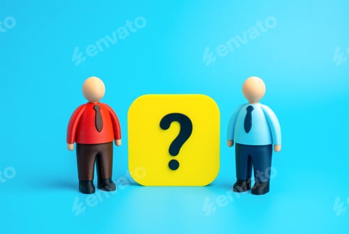 Preview: Competing businessmen and a question mark between them. A temporary alliance