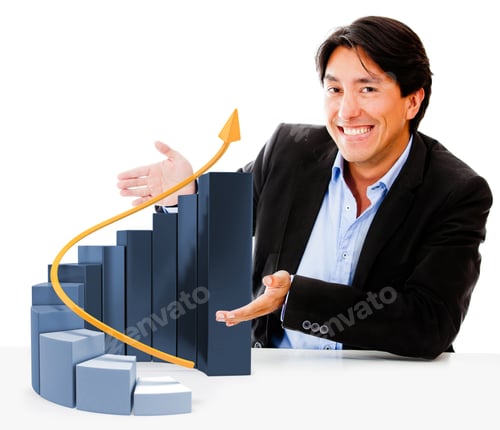 Preview: Man Displaying A Graph Showing Business Growth - Isolated Over White