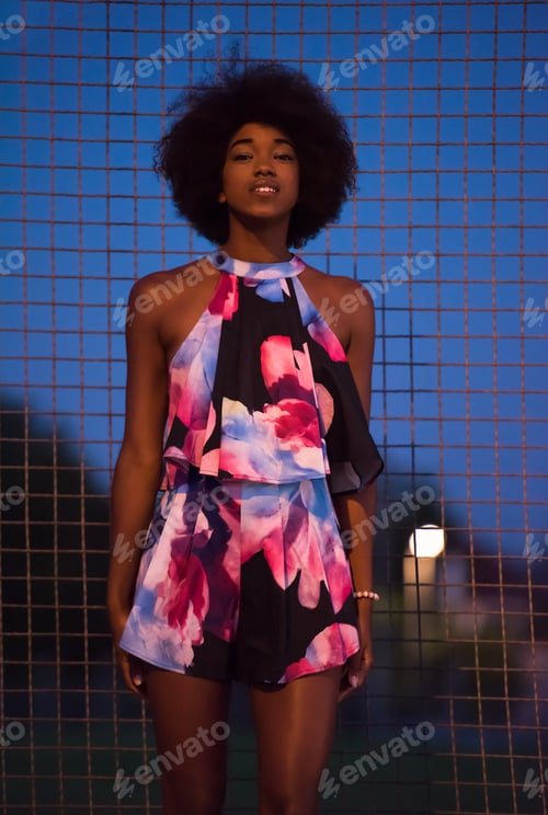 Preview: portrait of a young African-American woman in a summer dress