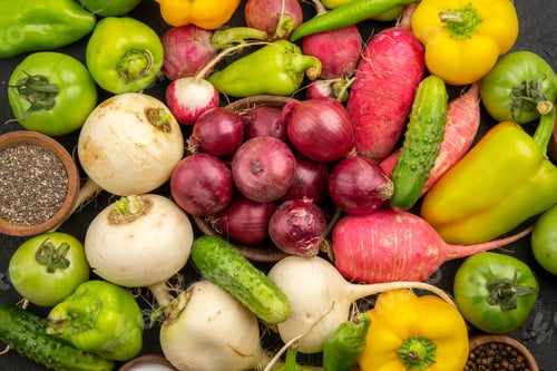 Preview: top view fresh vegetables on a dark background ripe food meal salad healthy life meal diet