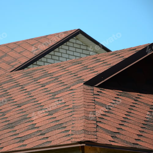 Preview: The roof is covered with bituminous shingles of brown color. Quality Roofing