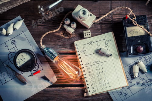 Preview: Vinateg physics Laboratory in technical electrical on old wooden table