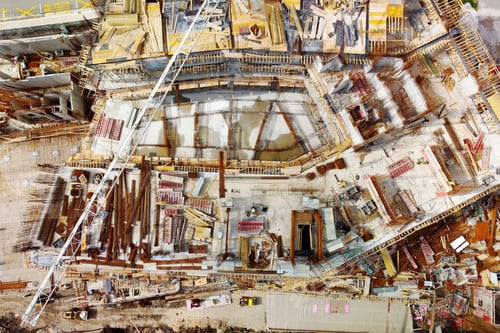 Preview: Aerial drone view of construction site of new modern building.