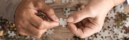 Preview: panoramic shot of retired couple holding jigsaw