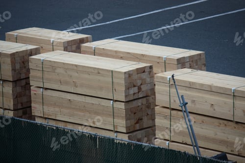 Preview: Shot of a big wood pieces managed and tied together for the trade