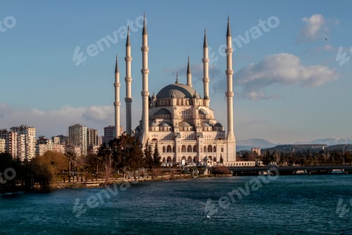 Preview: Adana / Turkey, Sabanci Central Mosque view. Travel concept photo.