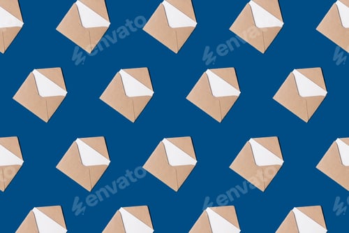 Preview: Craft envelope with white blank letter isometric isolated on blue background