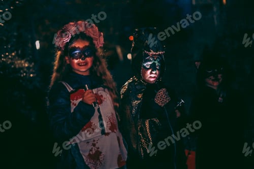 Preview: Halloween party.children celebrate halloween. They go from house to house to collect sweets.