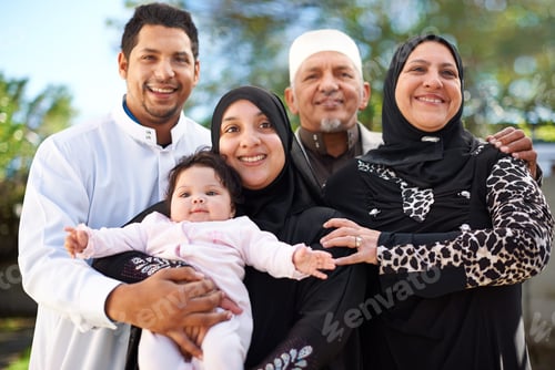 Preview: One big happy family. A muslim family enjoying a day outside.