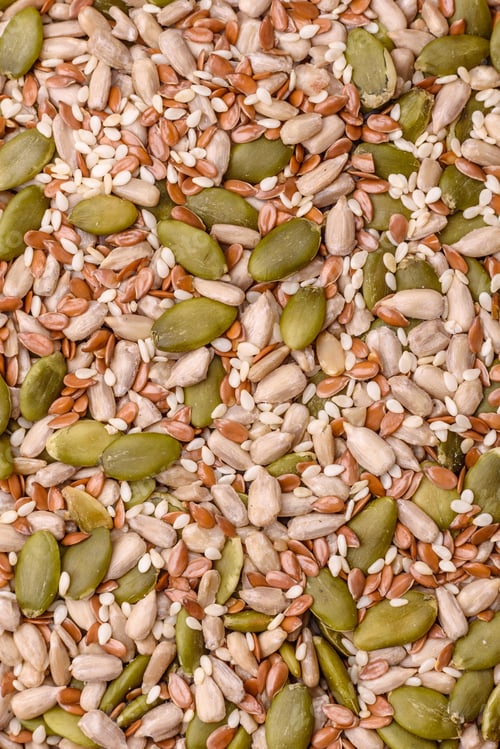 Preview: Shelled sunflower, sesame, pumpkin, and flaxseed kernels as ingredients for healthy food