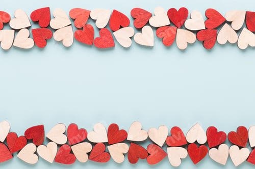 Preview: Happy Valentines day background. red hearts on white wooden background.