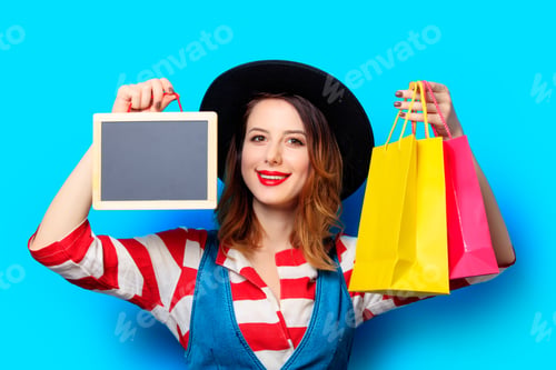 Preview: Woman with board and shopping bags