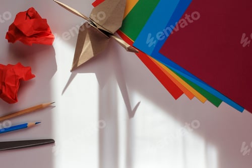 Preview: Concept of children's creativity, origami, back to school.