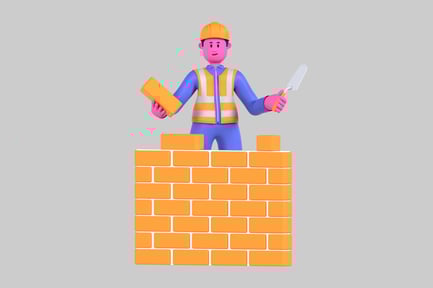 Preview: Cartoon Builder Character with Brick Wall