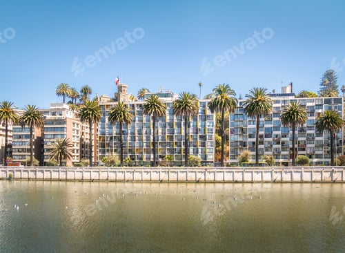Preview: Vina del Mar skyline at Estero River with Brunet Castle - Vina del Mar, Chile