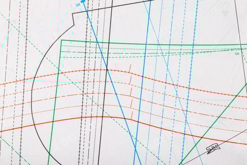 Preview: Professional sewing pattern on white paper, abstract template for design