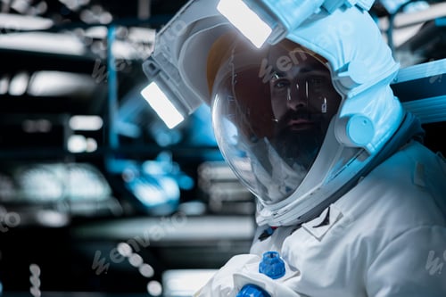 Preview: Astronaut wearing spacesuit in spacecraft powered by advanced engineering