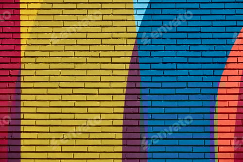 Preview: Multi colored vivid textured background. Colored brick wall. Horizontal