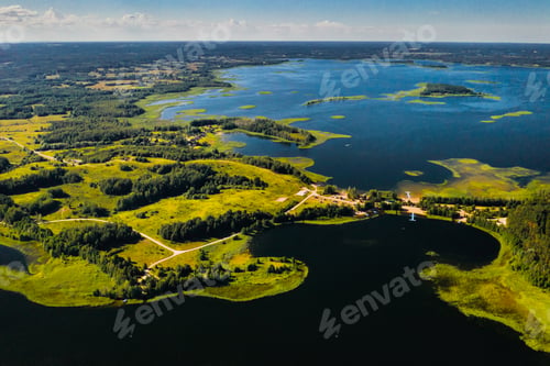 Preview: Top view of the Snudy and Strusto lakes in the Braslav lakes National Park, the most beautiful lakes
