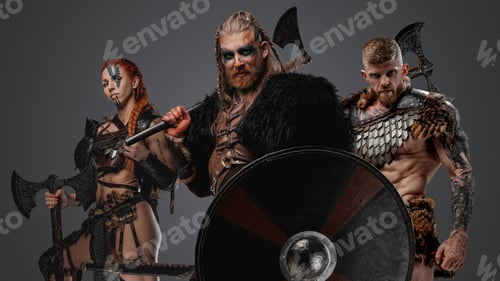 Preview: Redhead viking with two male and female warriors