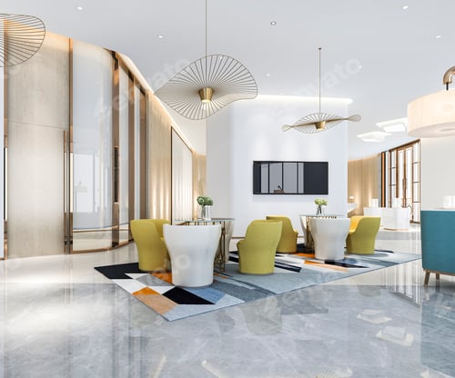 Preview: 3d rendering luxury hotel reception hall and office with modern minimal counter