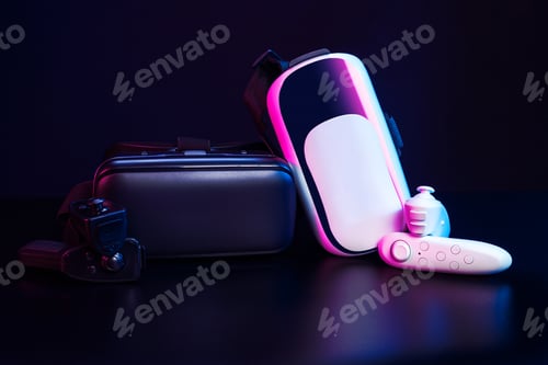 Preview: VR. Virtual Reality equipment on the table